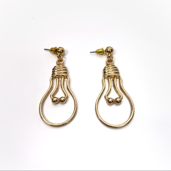 3/$15 New! Lightbulb Edison Bulb Earrings Gold Tone Drop Post Dangle Alternative - Picture 3 of 5